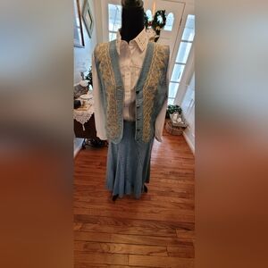 Vintage 80's/90's Liz Western Embroidered  denim skirt and vest Sz 6